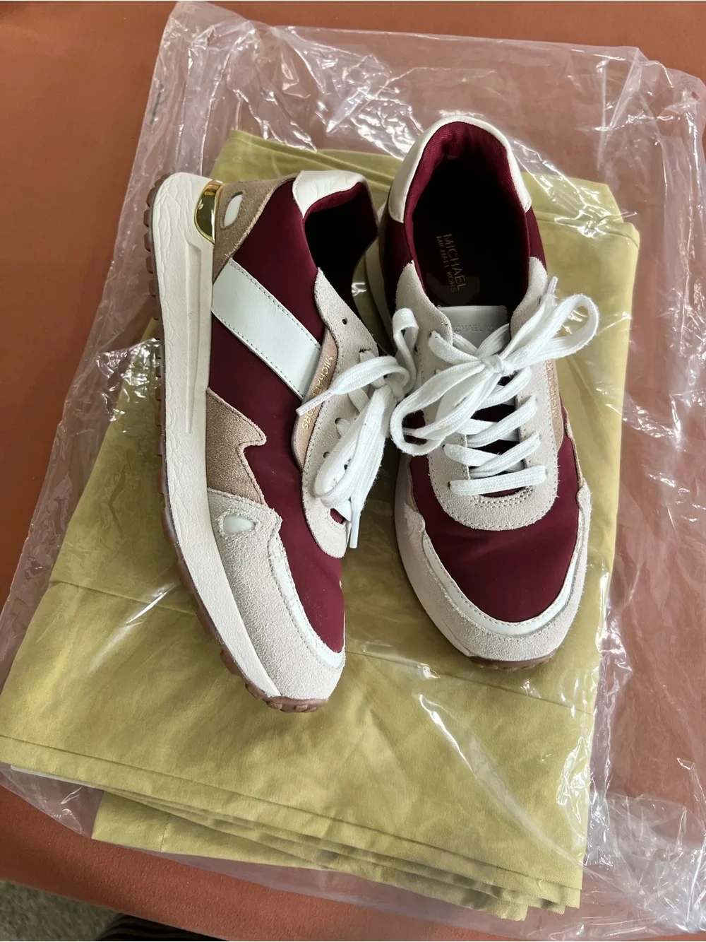 Michael Kors Maroon and White Women's Low-Top Sneakers